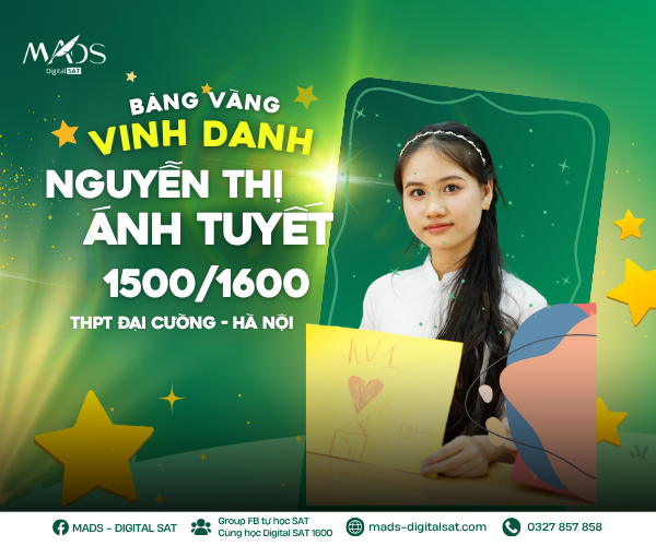 VINH DANH HỌC VIÊN NGUYỄN THỊ ÁNH TUYẾT – 1500/1600 DSAT