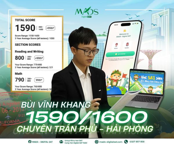 🎉 TOP 1 TRENDING 🎉 THỦ KHOA MADS-DIGITAL SAT KÌ THÁNG 6 BÙI VĨNH KHANG CHÍNH THỨC LỘ DIỆN VỚI 1590/1600 DSAT 🎯